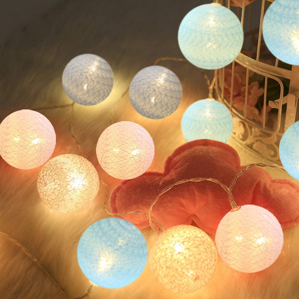 Green, Battery 3M 20 Pcs Cotton Ball String Lights White Xmas Fairy Lights Starry Wall Light Wedding Party Home Christmas Decoration Fairy Lights LED String Lights Battery Indoor