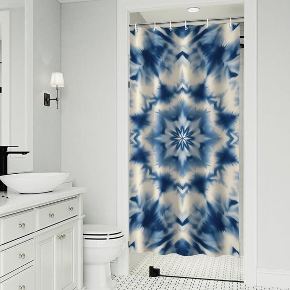 Indigo Tie Dye Star Shower Curtain 36"x72" ,Bathroom Decorative Shower Curtains Set with 12 Hooks,Modern Waterproof Washable Shower Curtain