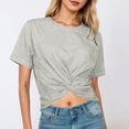 thumbnail image 2 of Rhuody Summer Tops For Womens Spring Short Sleeve Tee Solid Color Blouse Round Neck Cropped T Shirt Versatile Clothes Light Gray M, 2 of 5