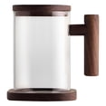 thumbnail image 1 of Taza de té de vidrio con infusor y tapa, taza de café de vidrio con mango de madera, taza de vidrio aislada con posavasos de madera maciza, 1 of 5