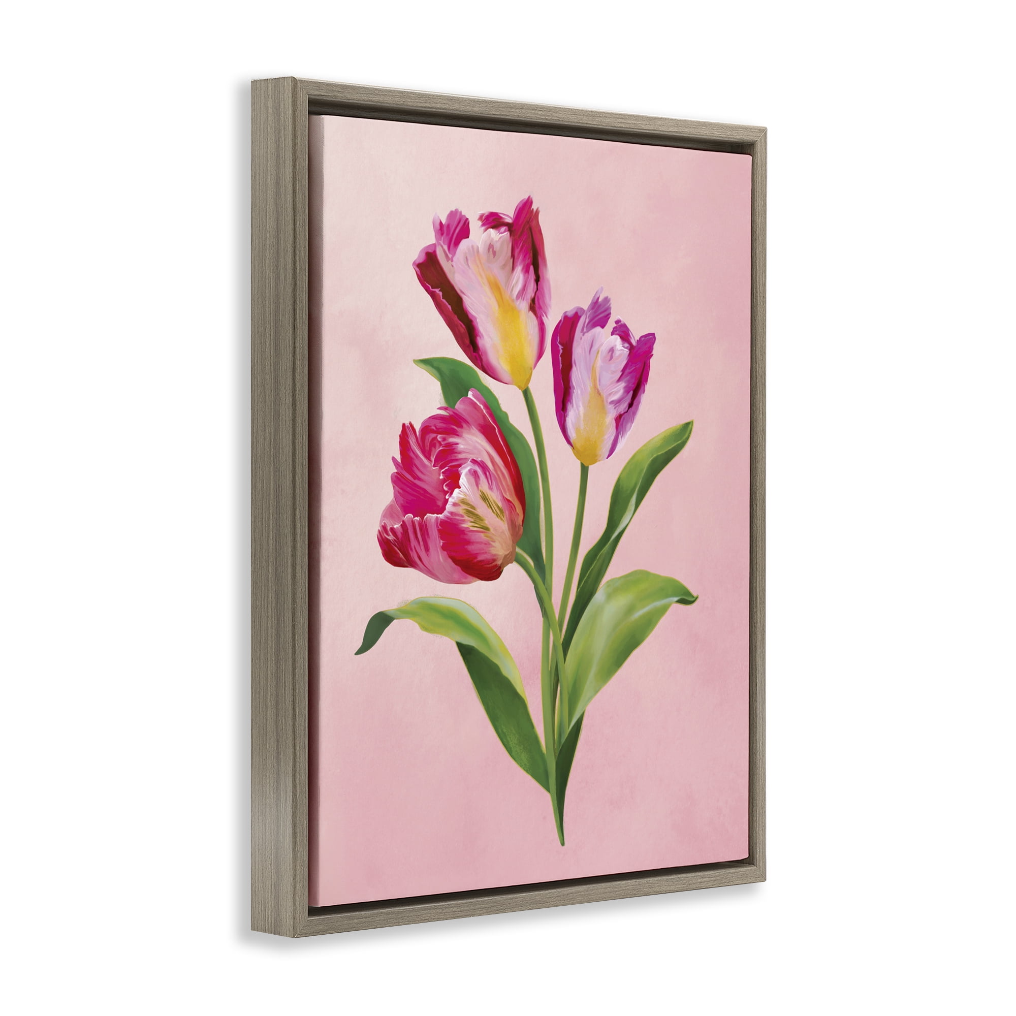 Stupell Industries Vibrant Magenta Tulips Brown Framed Floater Canvas Wall Art, design by Diane Neukirch