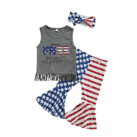 

TFFR 4th of July Toddler Sisters Matching Outfits 2Pcs Tassels Tank Tops+Stars Shorts/Flared Pants