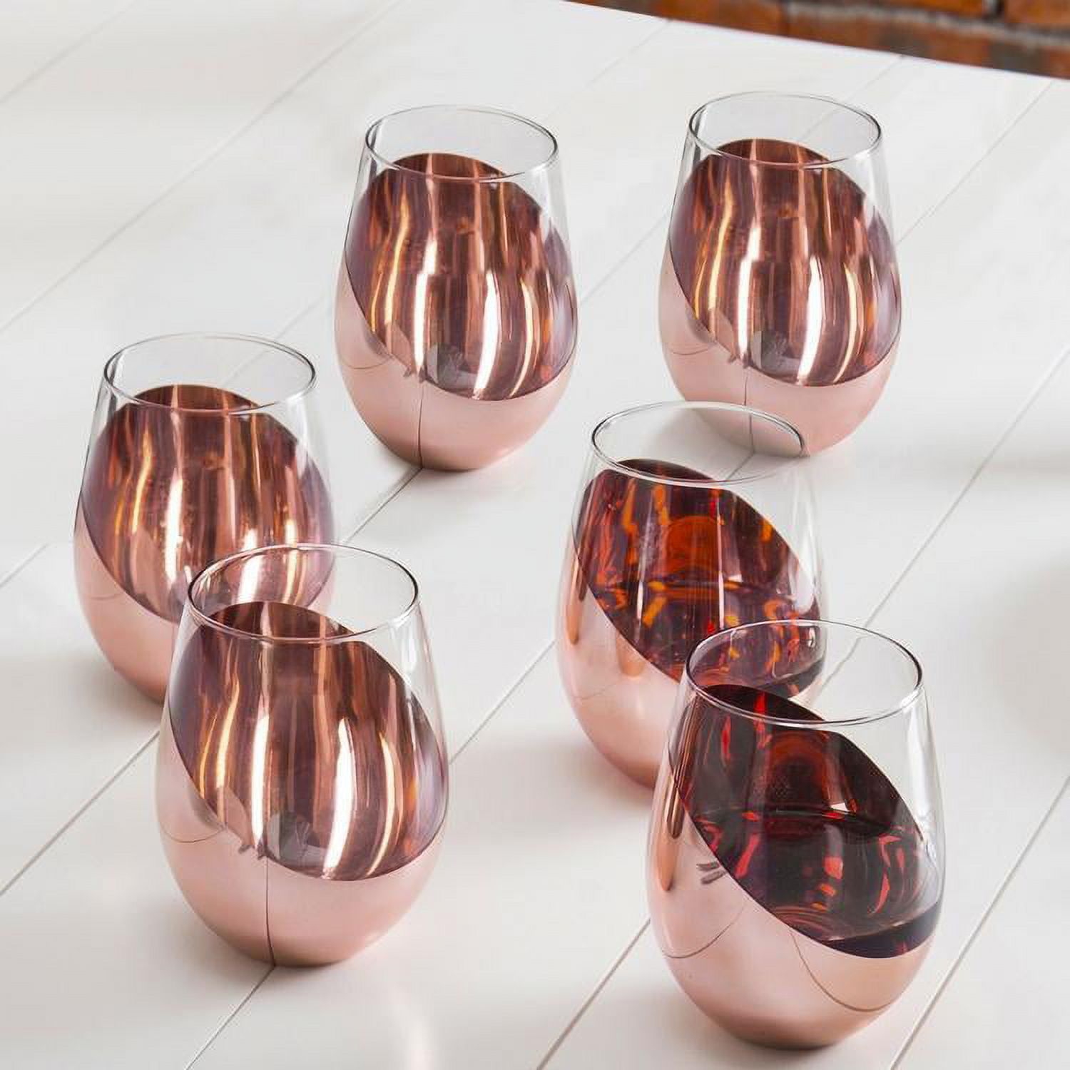 Modern 18 oz Copper Stemless Wine Glasses, MyGift Set of 6