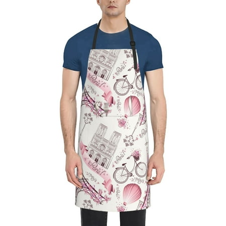 

Xecao Romantic Travel In Paris Print Kitchen Cooking Aprons Waterproof Adjustable Bib Aprons with 2 Pockets for Women Men Chef