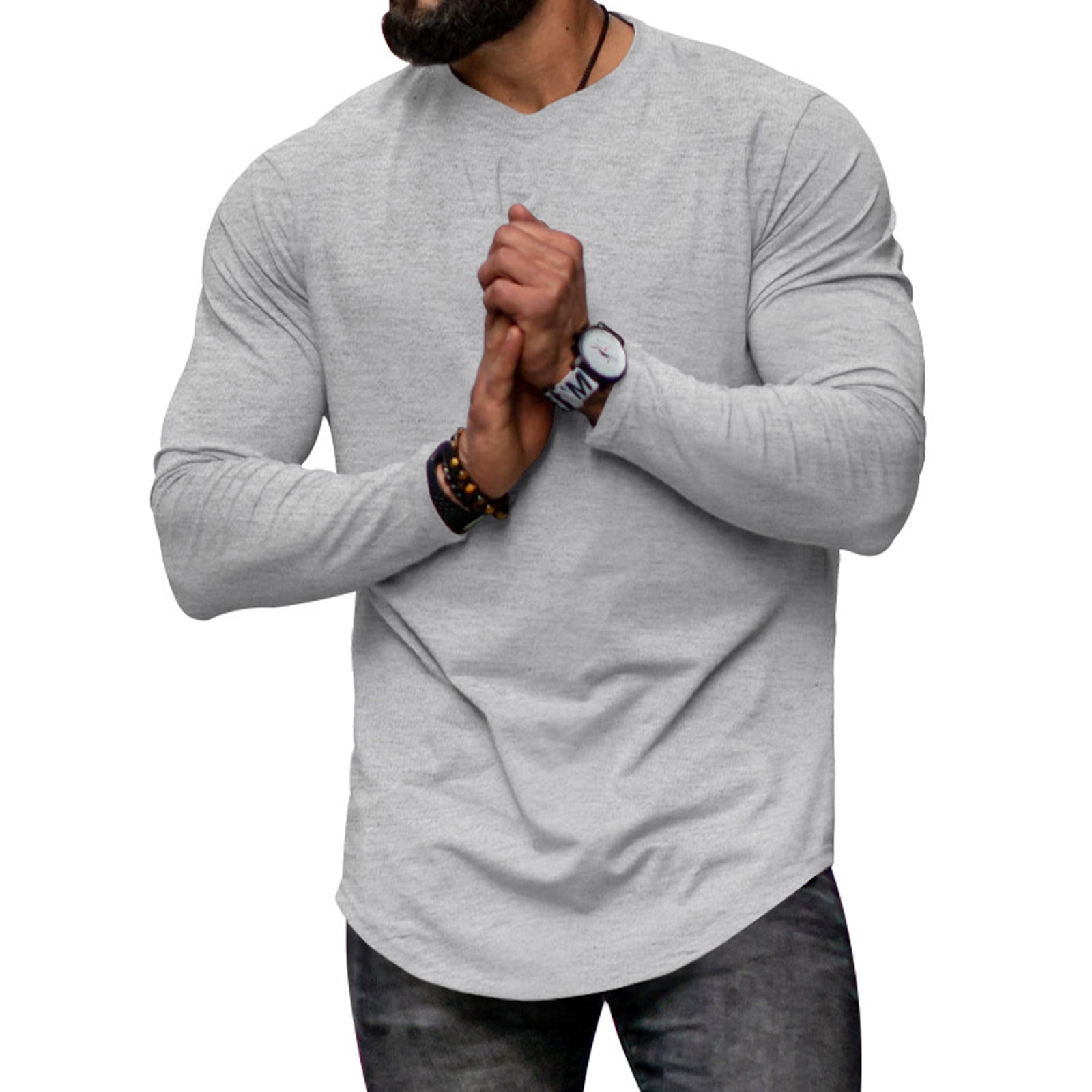 Zedker 3/4 Sleeve Shirt for Men Solid Color Crew Neck Baseball T-Shirts Casual Loose Fit Tees Three Quarter Sleeve T Shirts