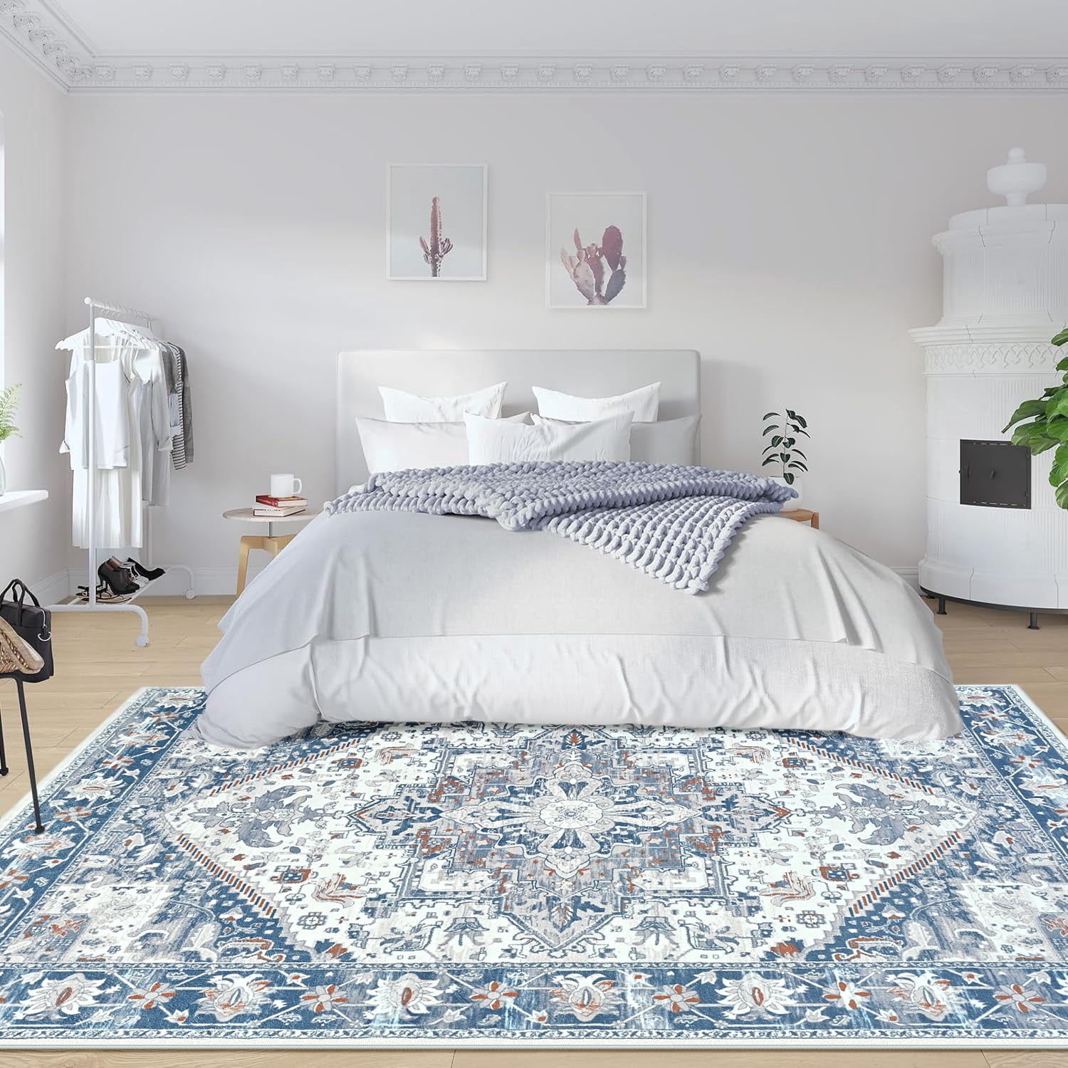 Lochas Vintage Floral Rugs Soft Accent Area Rug Low-Pile Carpet for Living Room Bedroom Home Decor,10'x14',Beige