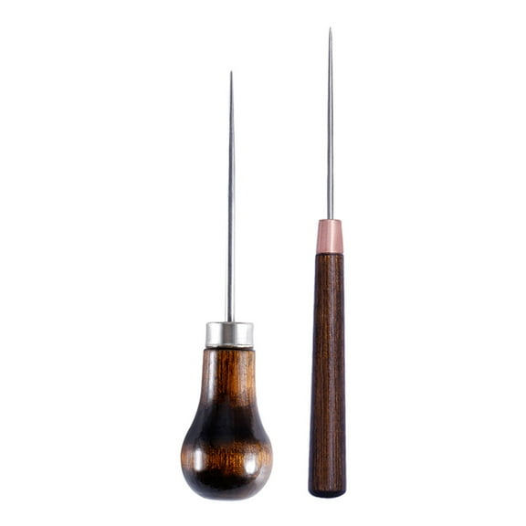 2 Pcs Handmade Wooden Handle Awl Stitching Tool Manual Lancet