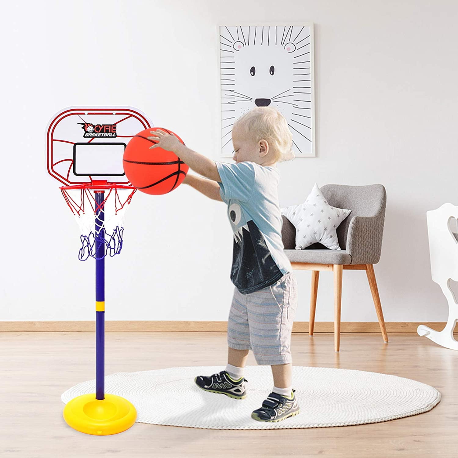 Cyfie Kids Basketball Hoop Set for Toddles Adjustable Height 2.26ft 3