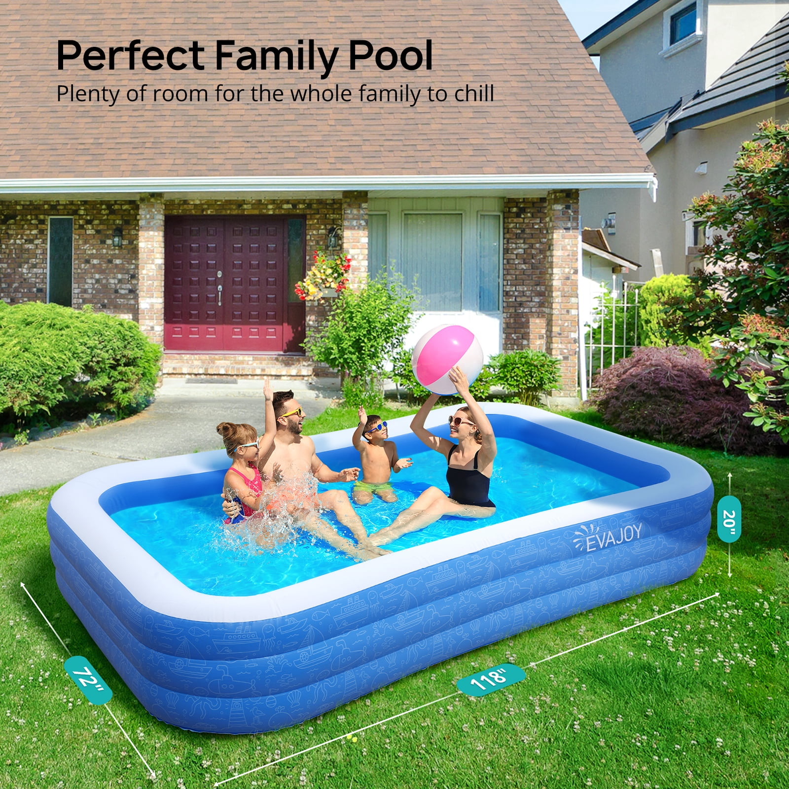 Blue PVC Rectangular Pool for Garden,Backyard Outdoor Lounge Wading Pool HOBFU Inflatable Pool Family Swimming Pool 