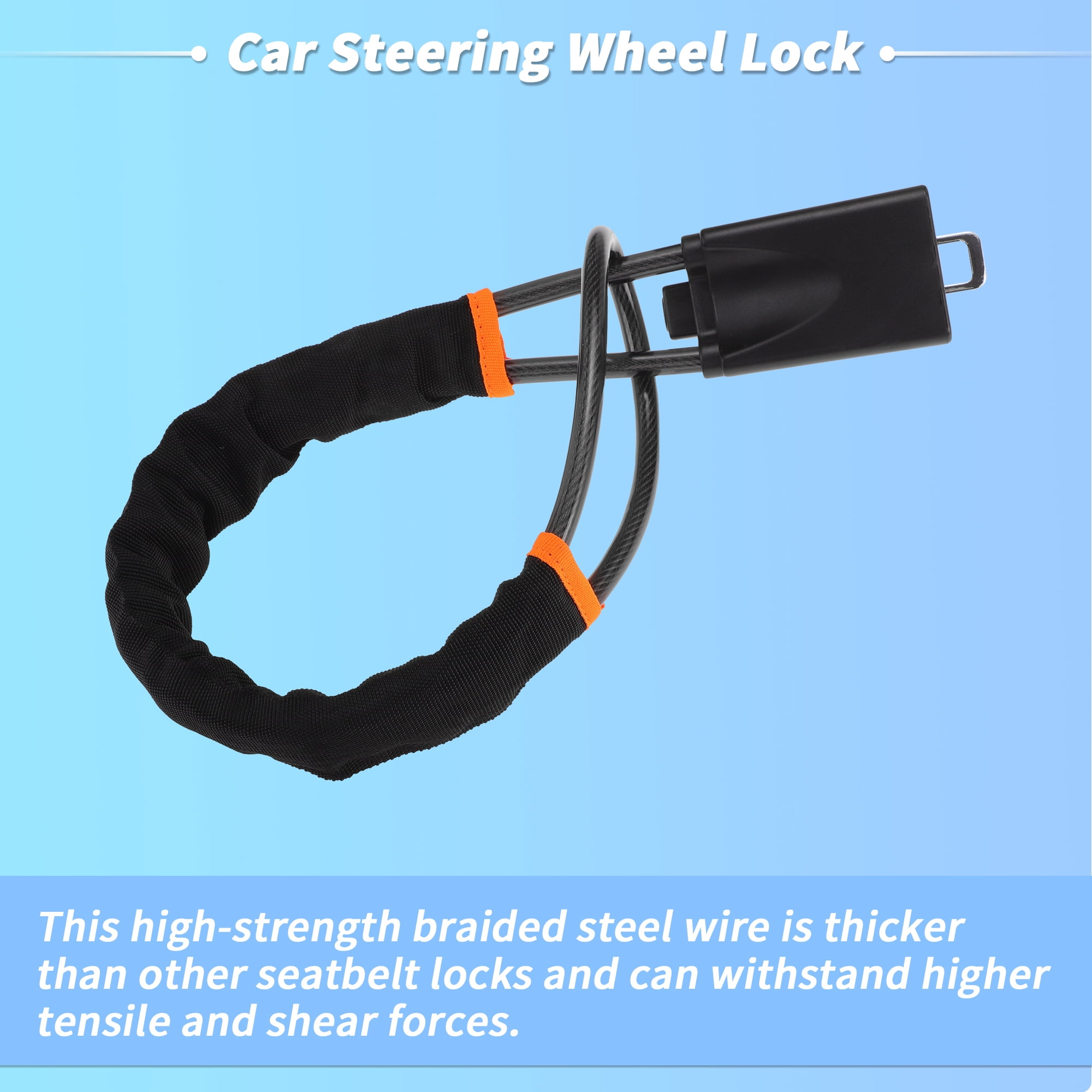 Unique Bargains Steering Wheel Lock with Seat Belt Lock Function - Universal Anti Theft Car Device for Most Vehicles 44 cm Length High Security with Black (1 Set)