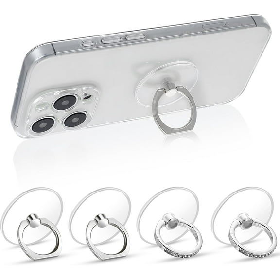4 PCS Cell Phone Ring Holder Transparent Ring Holder Clear Phone Ring Grips Holder Kickstand Cell Ring Stand Compatible with Most of Phones, Tablet and Case