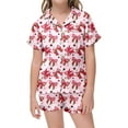 thumbnail image 1 of Kids Pajamas Girls Kids Girls Heart Printed Lapel Short Sleeve Top and Shorts Satin Pajamas Set with Buttons Designed Pyjama Bebe Fille Pink 4 Years-5 Years, 1 of 4