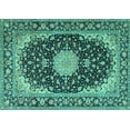 thumbnail image 1 of Ahgly Company Machine Washable Indoor Rectangle Medallion Turquoise Blue Traditional Area Rugs, 8' x 12', 1 of 4
