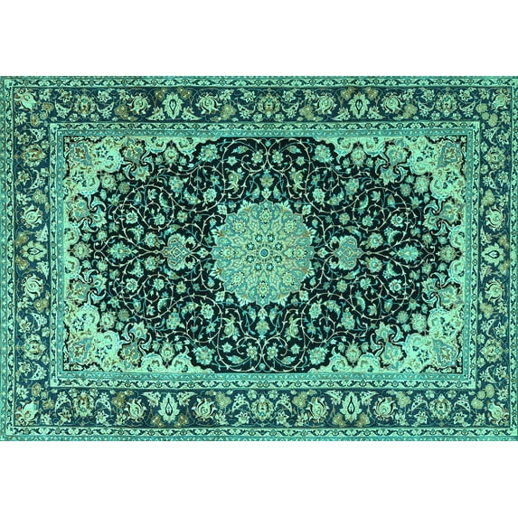 Ahgly Company Indoor Rectangle Medallion Turquoise Blue Traditional Area Rugs, 3' x 5'
