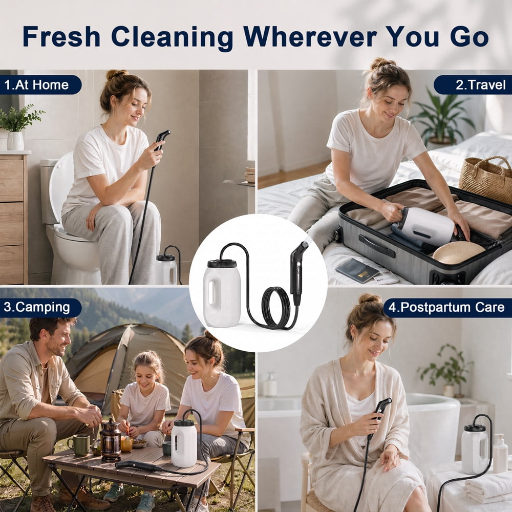 WOWER Portable Electric Bidet with 2.5L Bucket, Rechargeable Travel Bidet Sprayer with 2 Pressure Modes for Camping, RV, Baby Care and Personal Hygiene