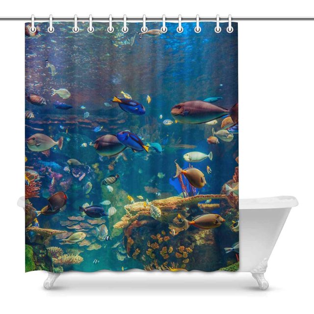 Cortina de Ducha ABPHQTO Mundo submarino peces Tropicales Coral 150x180 cm