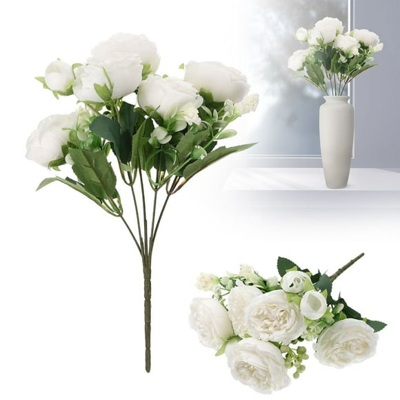 Meiiso White Rose Artificial Flower Household Imitation, Artificial Peony Flower Lifelike Realistic Artificial Flowers Decor Bouquet Arrangement Faux Flowers Flower Artificial Flowers Ornament White