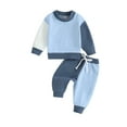 thumbnail image 2 of Yunliwuli Toddler Boy Girl Fall Clothes Contrast Color Long Sleeve Pullover Elastic Waist Pants 2Pcs Warm Outfit, 2 of 10