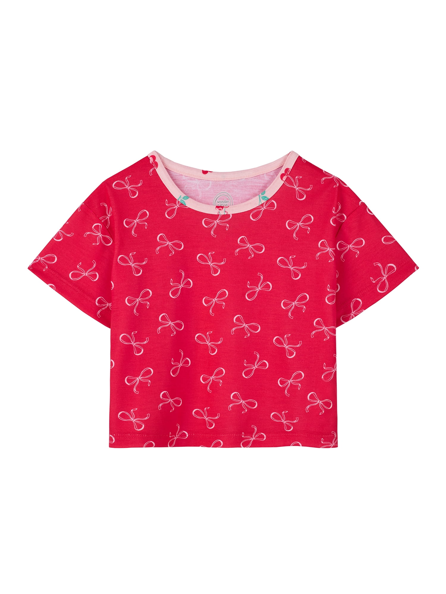 Wonder Nation Girls Tank, Short Sleeve Top, Sleep Shorts and Sleep Pant Pajama Set, 4-Piece, Sizes 4-18