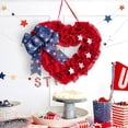 thumbnail image 4 of Patriotic Heart Wreath with Fabric Bow Red White Blue for 4th of July Independence Day Front Door Window Porch Indoor Outdoor Decor, 4 of 6