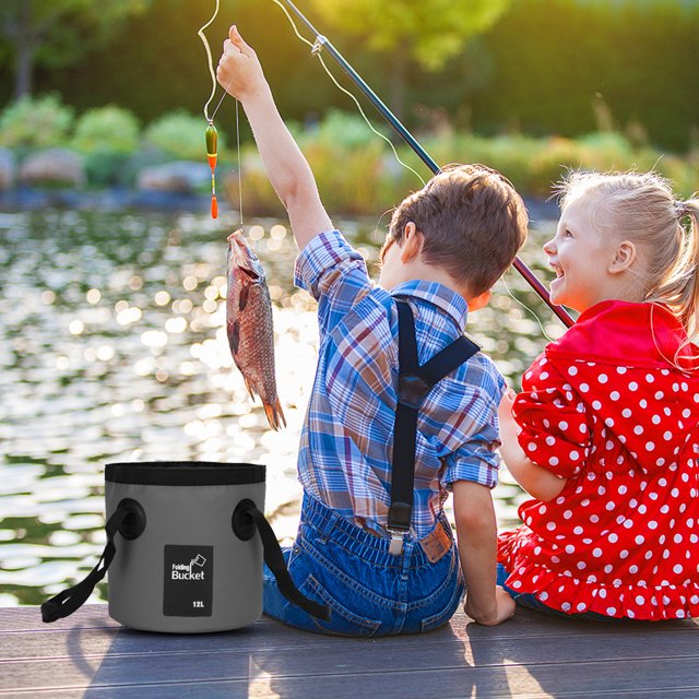 Cubo de pescado plegable de 12L Cubo de agua exterior impermeable a prueba de fugas (gris)