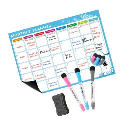 M Buder Magnetic Dry Erase Calendar Whiteboard Fridge Magnet with 3 Board Pens 1 Eraser for Weekly Monthly Schedule Planner To Do List A3 16.5 in / 42 cm[cite: 1]