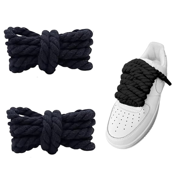 Tutuviw Thick Rope Shoe Laces, 10mm Wide Round Cotton Chunky Shoelaces Replacement Strings for Sneakers (1 Pairs, Black)