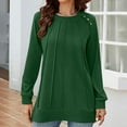thumbnail image 3 of Scyoekwg Women'S Sweatshirts Pullover Tops Dressy Casual Loose Solid Color Crewneck Button Pullover Side Slit Tunic Tops Long Sleeve Fall Winter Clothes Trendy Sweatshirts(Army Green,L), 3 of 7
