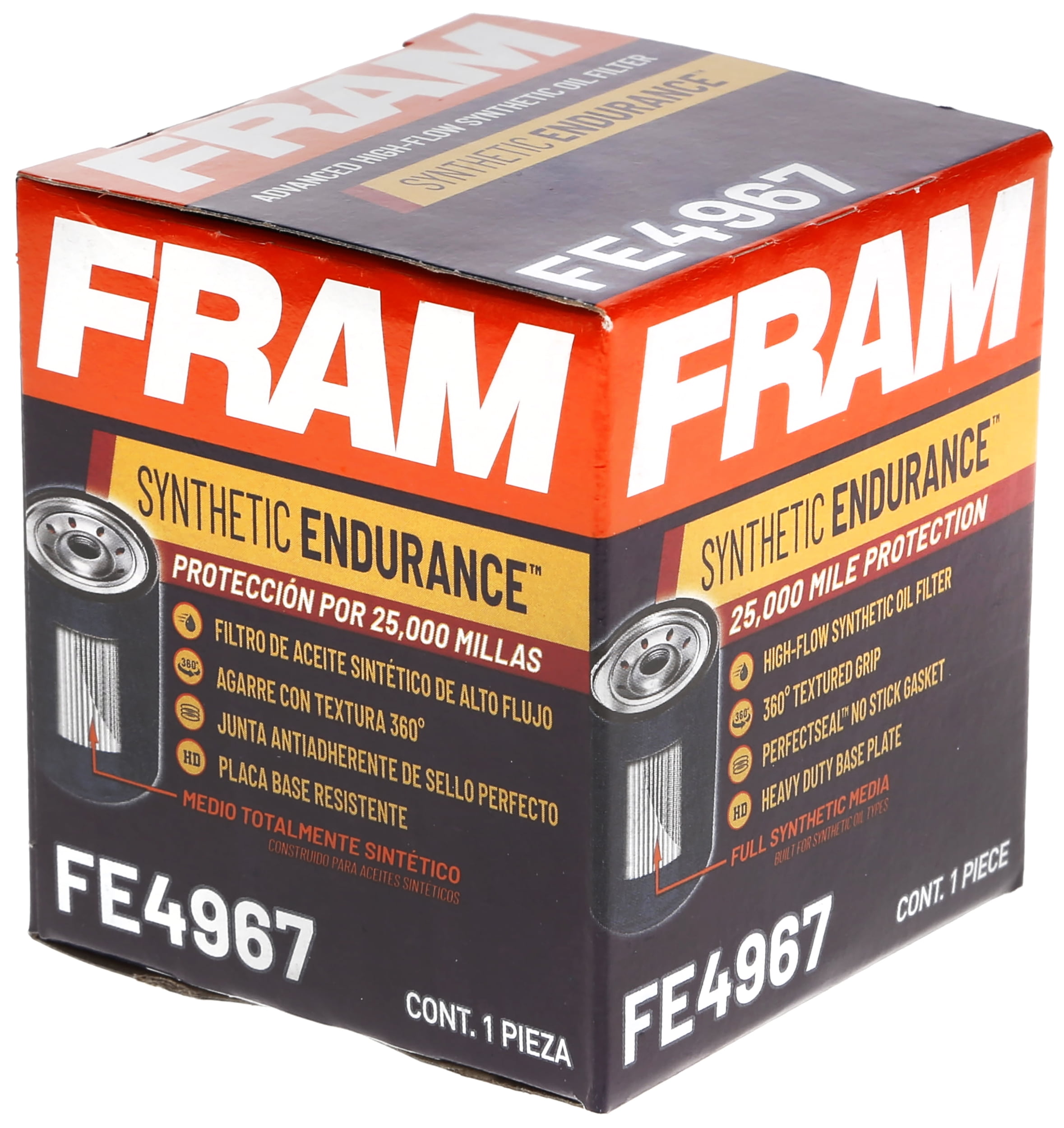 FRAM Synthetic Endurance Premium Oil Filter, FE4967, 25K Miles, Replacement Filter for Select Select Vehicle