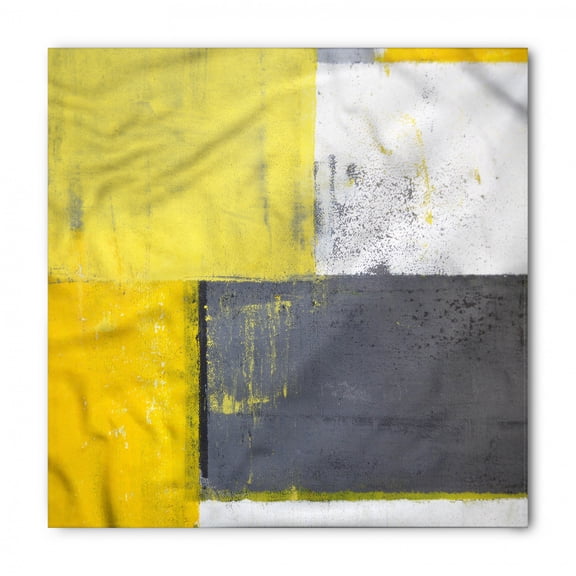 Grey and Yellow Bandana, Pale Yellow Squares, Unisex Head and Neck Tie, by Ambesonne