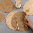 thumbnail image 4 of Manteles individuales de cáscara de maíz con hierba acuática natural tejidos a mano, almohadillas aislantes, posavasos circulares, artículos para el hogar, 4 of 6