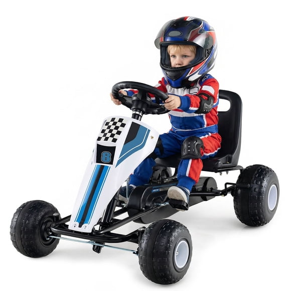 Gymax Pedal Go Kart for Kids 4-Wheel Ride On Toy w/ Steering Wheel & Safe Handbrake White