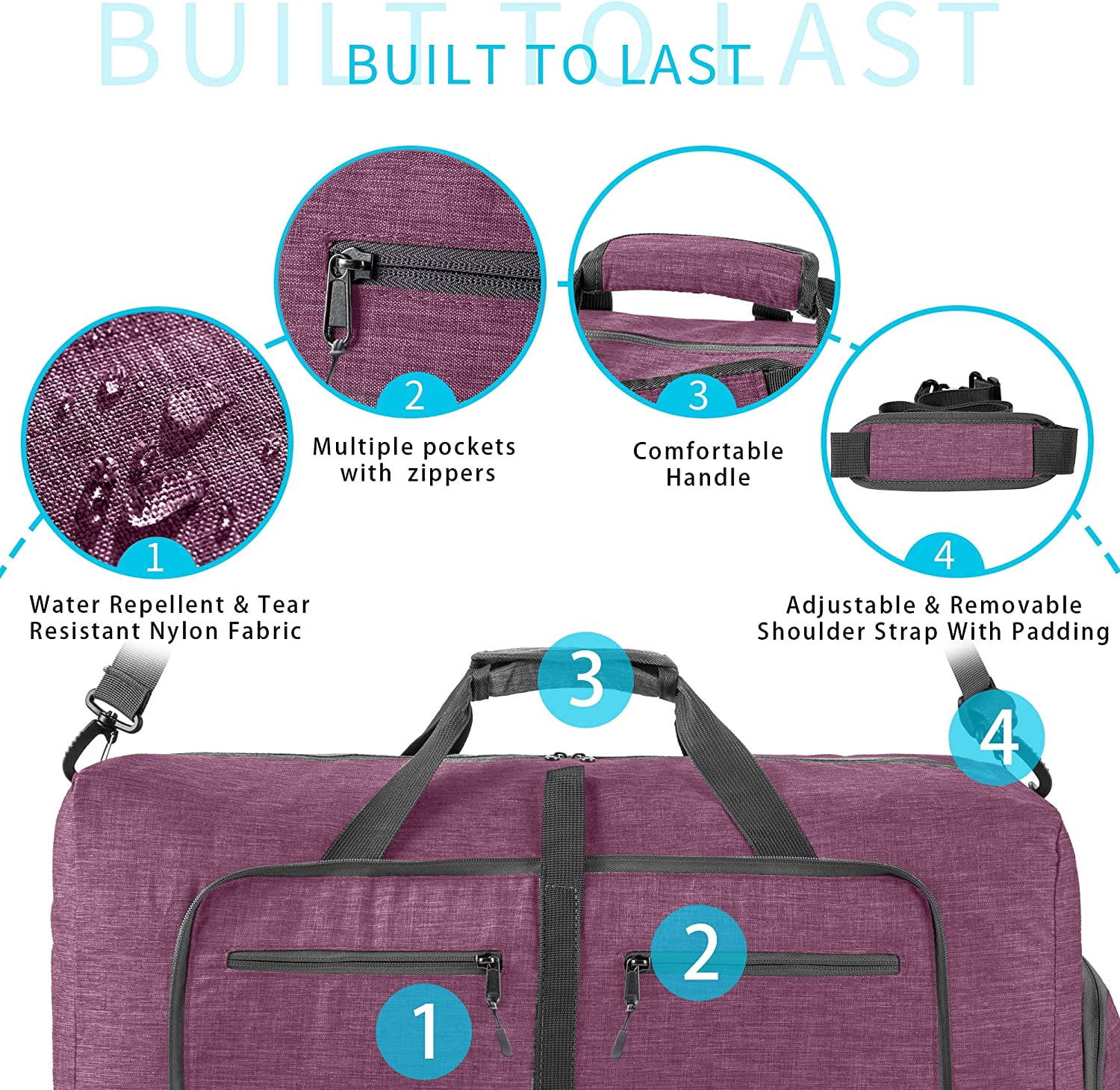 Ht Viik 65L/85L Foldable Travel Duffle Bag, Lightweight Checked Luggage with Shoe Compartment, Water-Resistant Weekender Overnight Bag for Men & Women