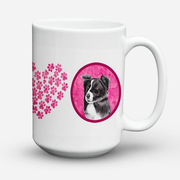 Pink Border Collie Coffee Mug 15 oz