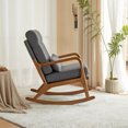 thumbnail image 2 of Indoor Recliner Rocking Chair with Removable Cushion and Lumbar Pillow, Linen Upholstered Chaise Lounge with Solid Wood Frame and Legs, Comfy Single Sofa Chair with High Back and Armrest, Dark Gray, 2 of 9