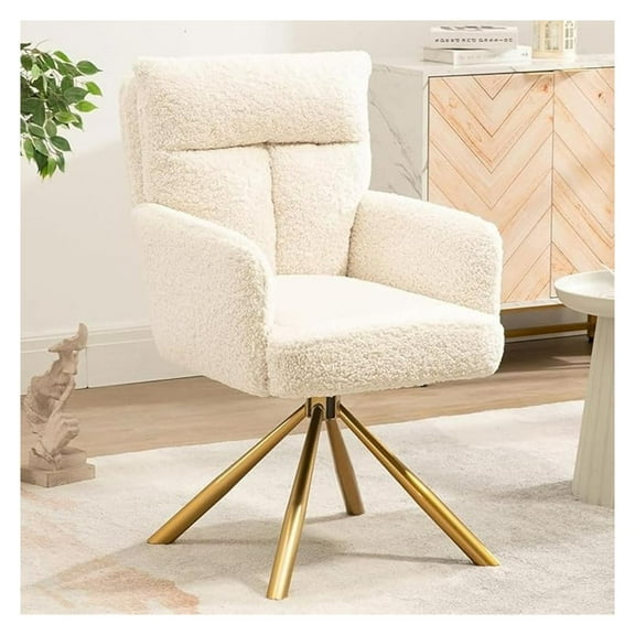 NALYL Desk Chair No Wheels 180°Swivel,Makeup NALYL Chair with Gold Legs,Ergonomic Criss Cross Chairs for Bedroom,Living Room,Home Office - Beige