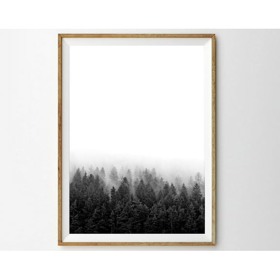 Black And White Forest Print Prints Nature Photography Landscape Photo Affiche Scandinave Foggy Mountain Mist Wall Art, Modern Wall Decor, 8x12 UNFRAMED