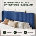 thumbnail image 5 of Einfach King Bed Frame, Upholstered Platform Bed with Wingback Headboard, No Box Spring Required, Dark Blue, 5 of 9