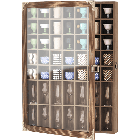 VGBYUJ Lockable Curio & Shot Glass Display Case, 49 Slots Display Cabinets with Acrylic Door, Wall-Mounted Shot Glasses Holder for Bars, Mancave, Kitchen