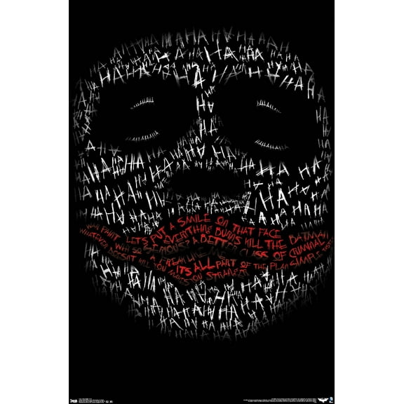 DC Comics Movie The Dark Knight - The Joker Face In Text Wall Poster, 22.375" x 34"