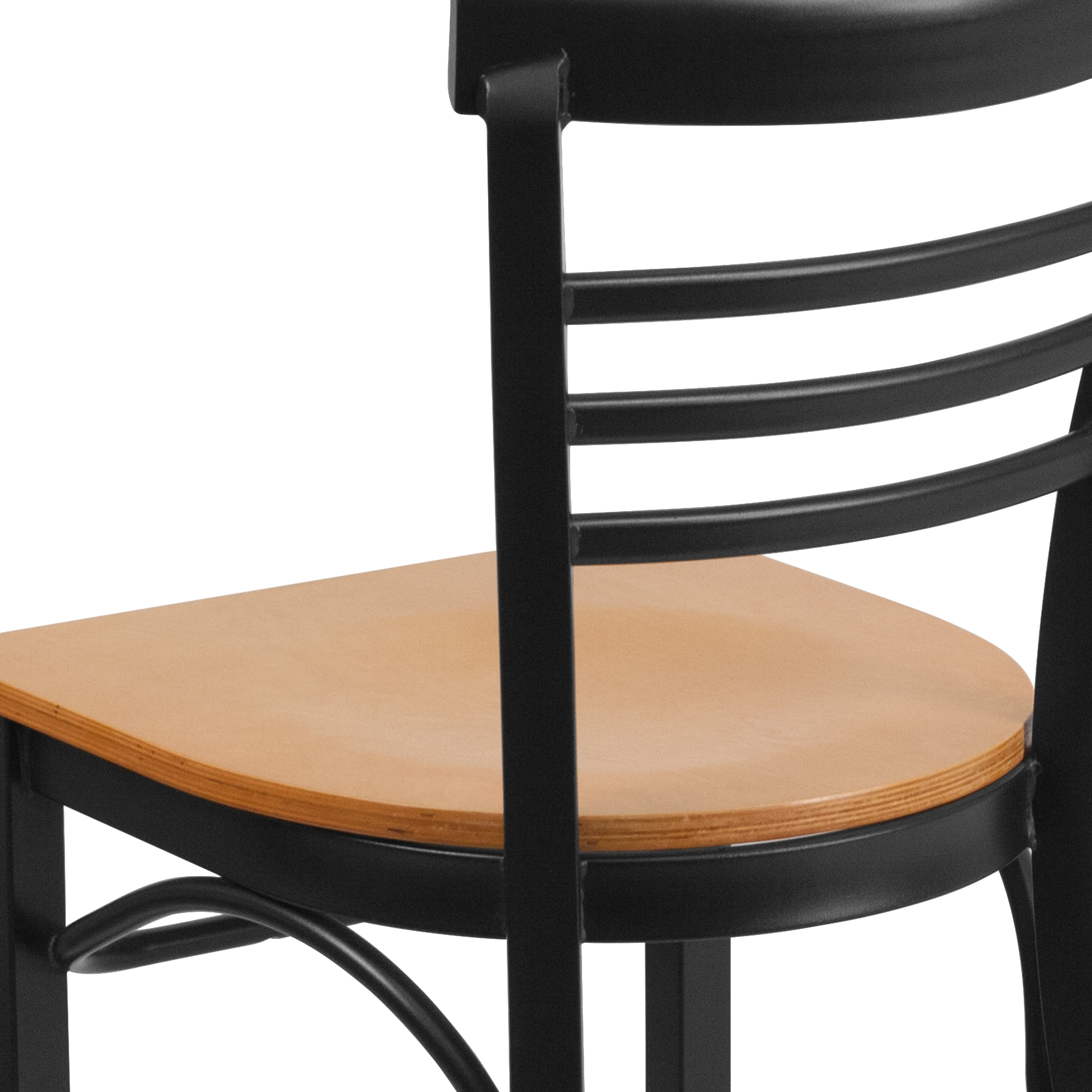 Flash Furniture HERCULES Series Black Three-Slat Ladder Back Metal Restaurant Chair - Natural Wood Seat