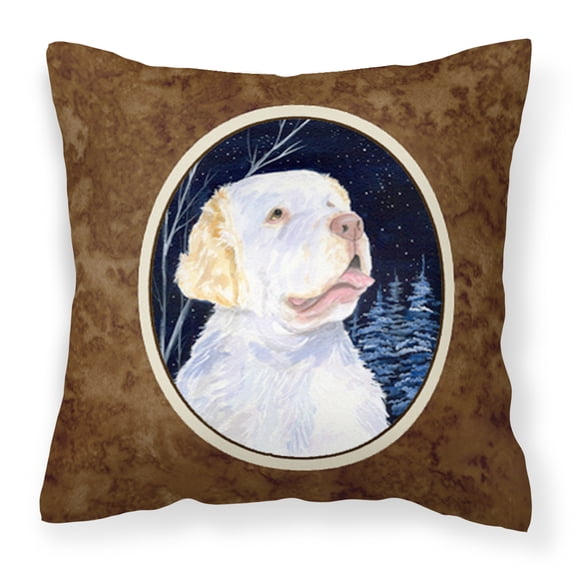 Carolines Treasures SS8356PW1414 Starry Night Clumber Spaniel Fabric Decorative Pillow, 14Hx14W, multicolor