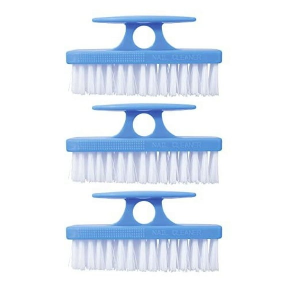 Superio Nail Brush Set (3 Pack) Cleaner with Handle - Durable Brush Scrubber to Clean Toes, Fingernails, Hand Scrubber All Surface Cleaning, Heavy Duty Scrub Brush Stiff Bristles, Easy to Hold (Blue)