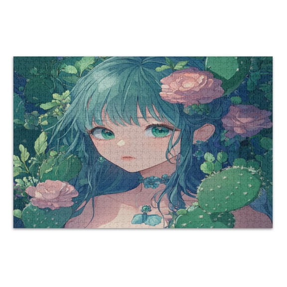 WOBOGO Anime Cactus Lass Jigsaw Puzzle Challenge 1000 Piece Jigsaw Suitable for Game Night Finished Size 29.5 x 19.7in