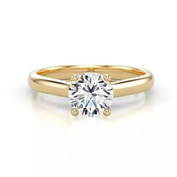 Shree Diamonds 1.20ct Round Natural Moissanite Engagement Ring, 14K Yellow Gold Plated, Gift for Women
