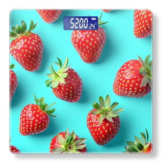 High Precision Body Weight Scale Smart Bathroom Scales with Large LCD Display(400lbs),Decorative for Bedroom-Fruit Pattern With Strawberries On Blue Background