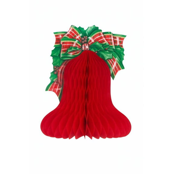 PMU Christmas Centerpiece 1pc Christmas Bell w/Printed Bow & Holly 10 Inch Perfect Christmas Party Décor