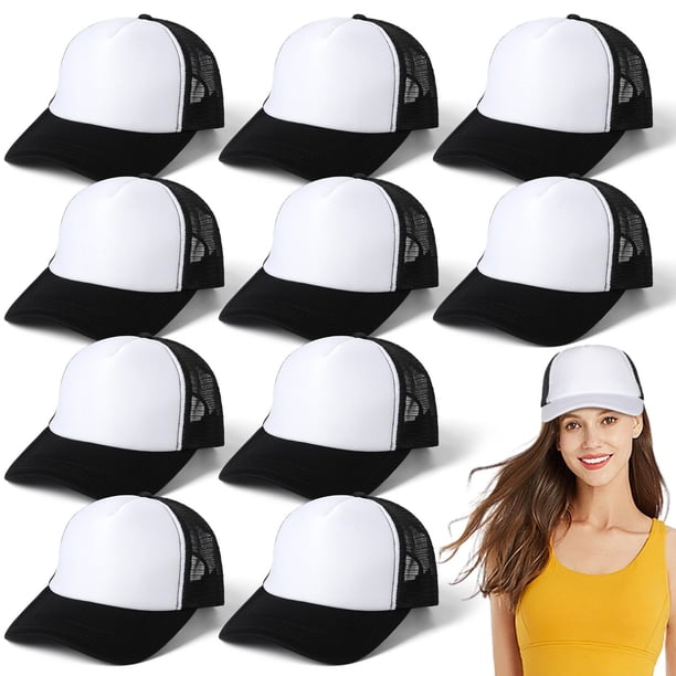 10 gorras de camionero en blanco con sublimación, cómodas gorras de camionero de malla de poliéster, gorras de béisbol de malla unisex, gorras de malla de verano para hombres y mujeres