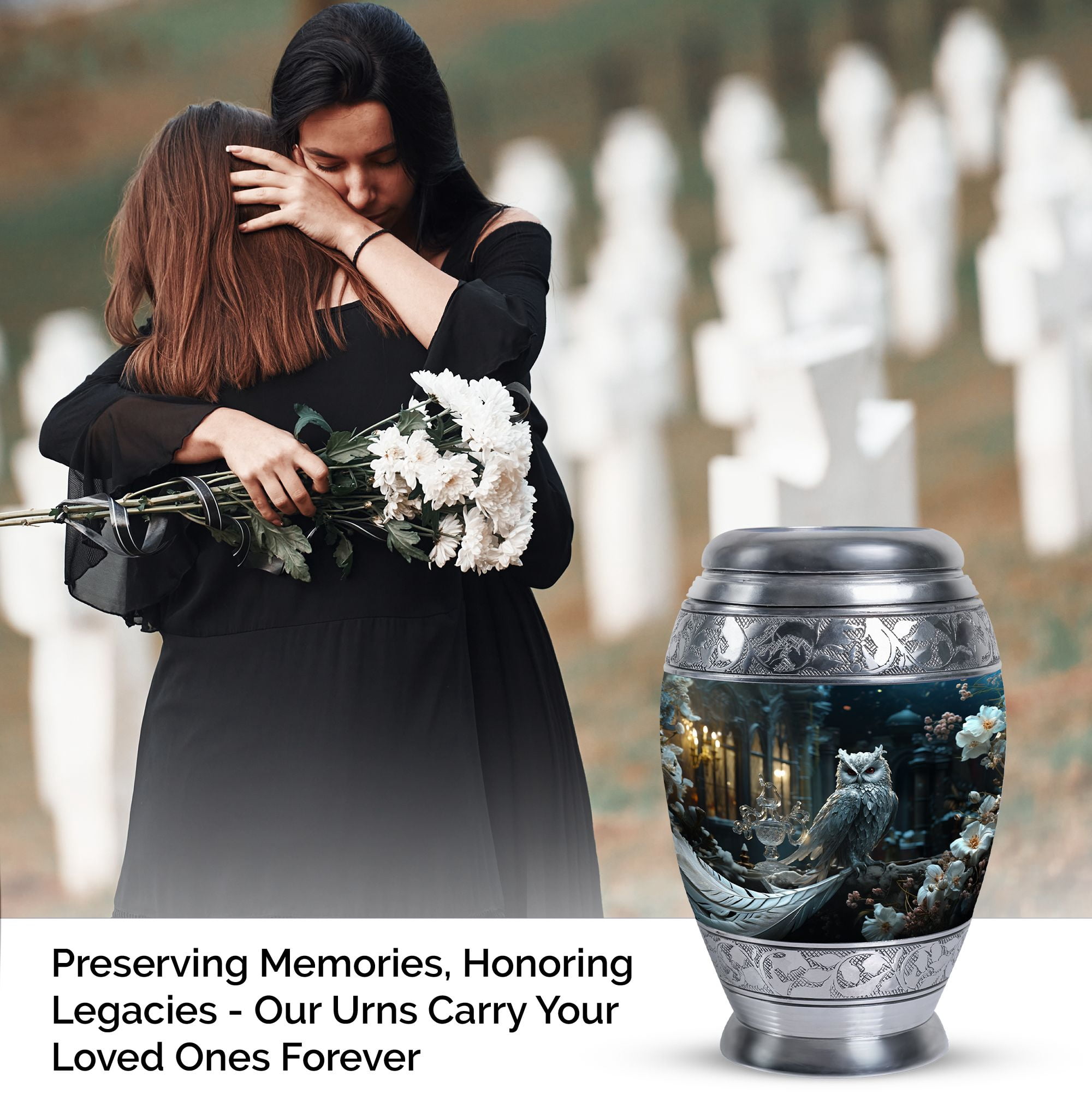 Litter White Owl Sitting Flower Memorial Urn For Human Ashes - Urns For Adults Men & Women - Ashes Urns Human Remains - Adult Urns For Human Ashes - Human Cremation Urns (Size - 3inch, 4Pcs)