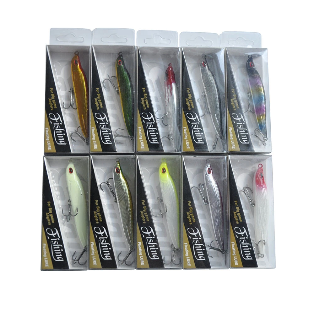10Pcs 95mm 17g Alburnus Slow Sinking Fishing Lures Crankbait Bass Trout With Box